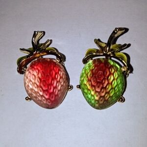 Vintage Frosted Molded Glass Strawberry Scatter Pin Brooches